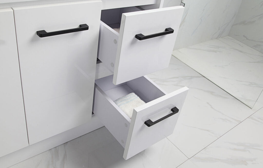 Aulic Rocky White Cabinet With Options Of Handles For Single Bowl 1500 With Cato Stone Top
