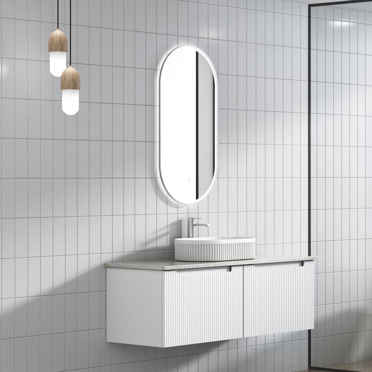 Aulic Perla Mark II Wall Hung V Groove Matte White Finger Pull Cabinet