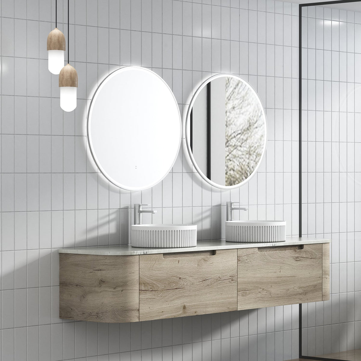 Aulic Aulic Hamilton Wall Hung Curving Plywood Finger Pull Cabinet