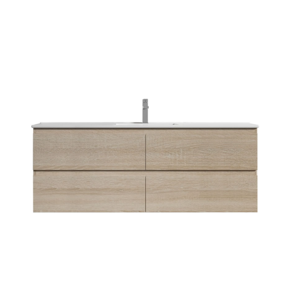 BNK Naga 1500mm Wall Hung All Drawer Plywood Timber Wood Grain 1TH Inc. Single Basin