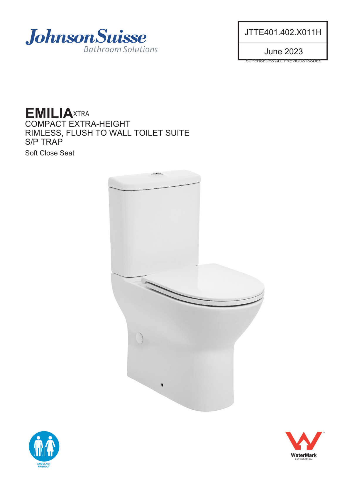 Johnson Suisse Emilia Xtra Rimless Standard Connector with Soft Close Seat.