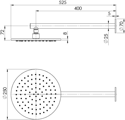 Phoenix Vivid Slimline SS 316 Shower Arm & 250mm Rose