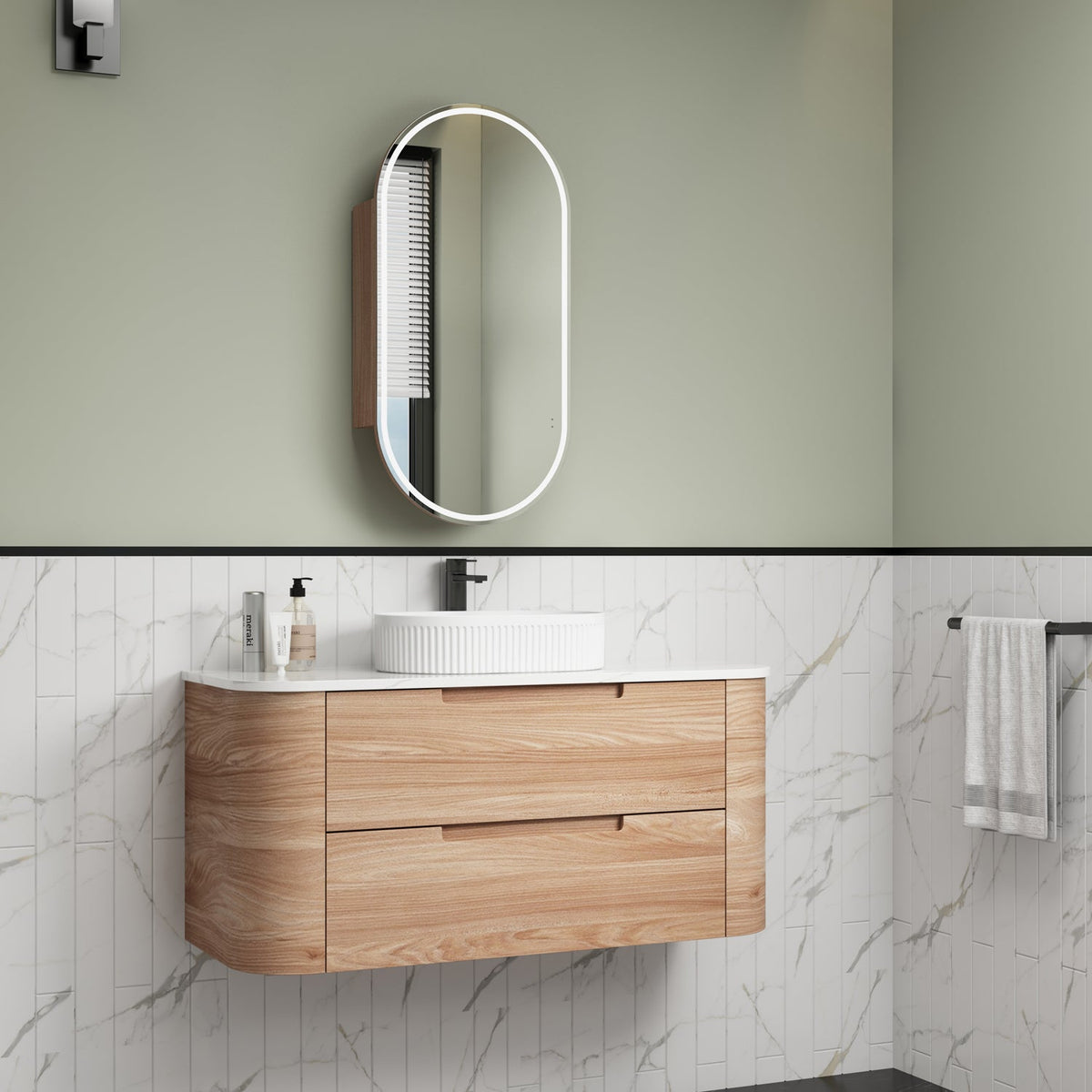 Aulic Briony Curve Wall Hung Finger Pull Cabinet