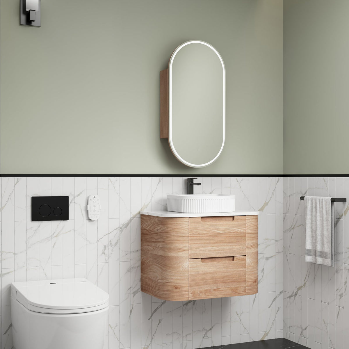 Aulic Briony Curve Wall Hung Finger Pull Cabinet