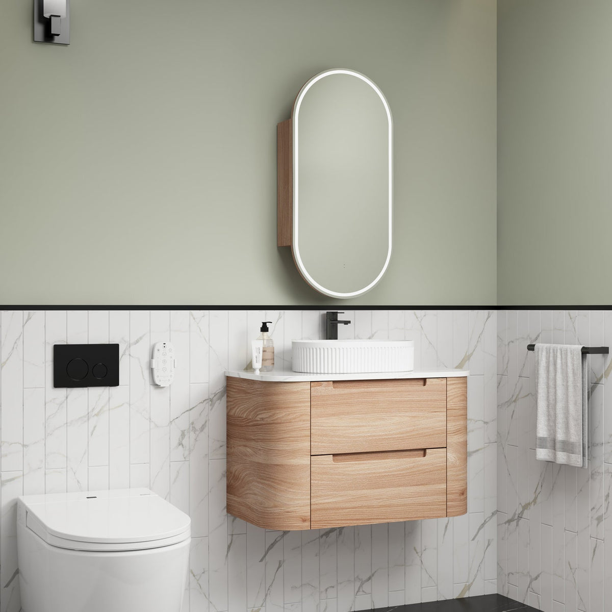 Aulic Briony Curve Wall Hung Finger Pull Cabinet