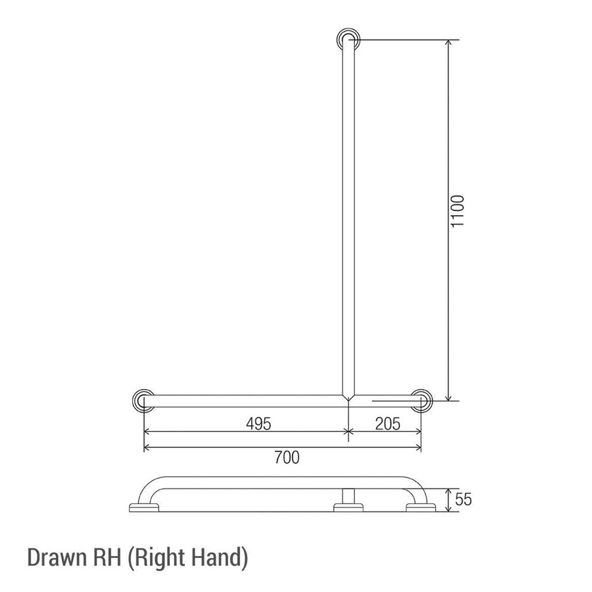 Conserv Bariatric Shower Recess Inverted T Grab Rail