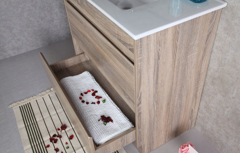 Aulic Leo Finger Pull Cabinet with Flat Stone Top & Top with Undermount Basin