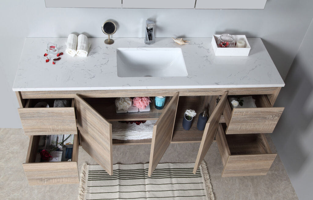 Aulic Grace Wall Hung Finger Pull Cabinet with Flat Stone Top & Top with Undermount Basin