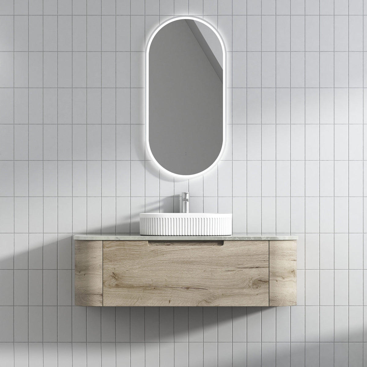 Aulic Aulic Hamilton Wall Hung Curving Plywood Finger Pull Cabinet