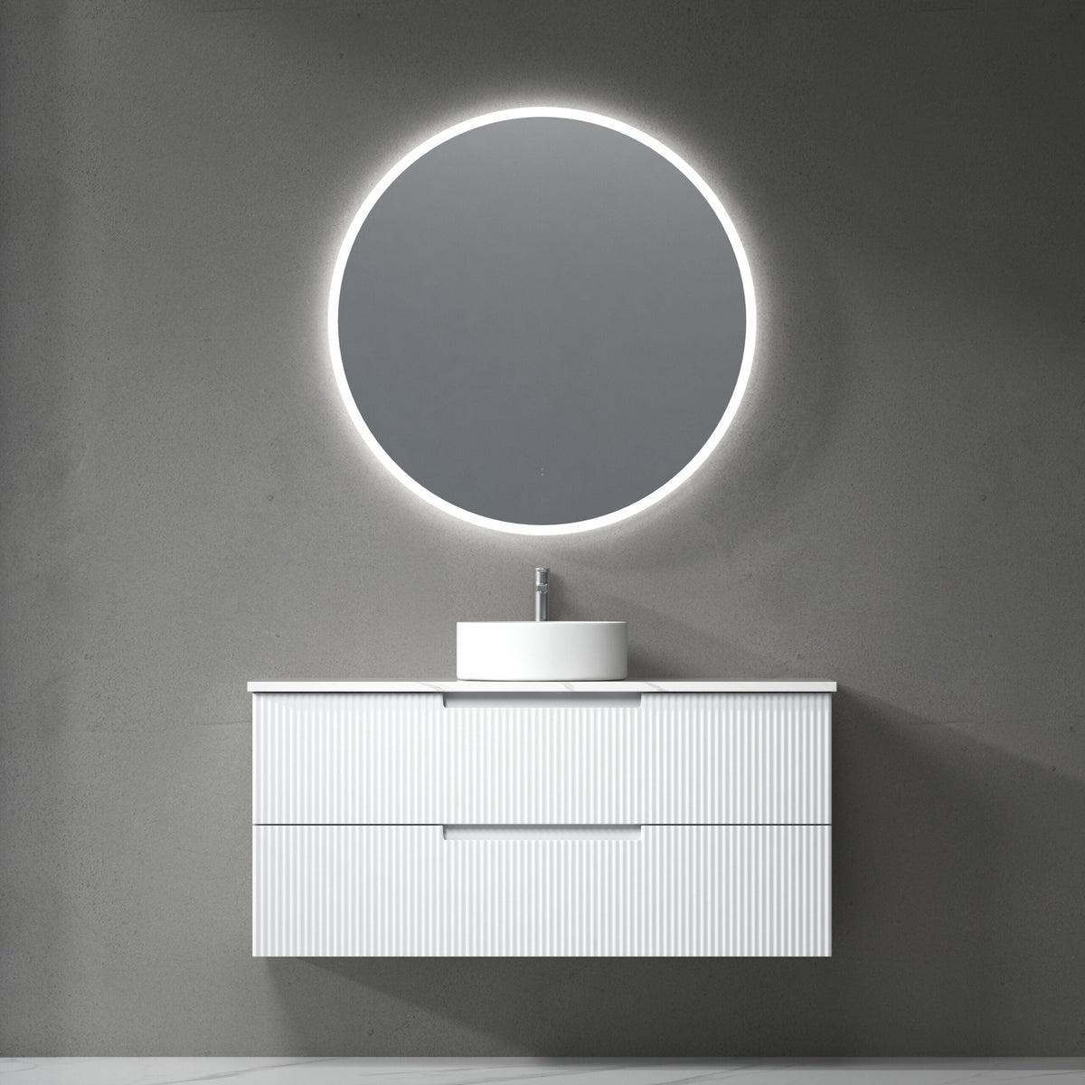 Aulic Verona Mark II Wall Hung V Groove Matte White Finger Pull Cabinet