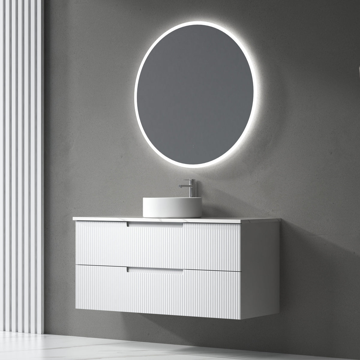 Aulic Verona Mark II Wall Hung V Groove Matte White Finger Pull Cabinet