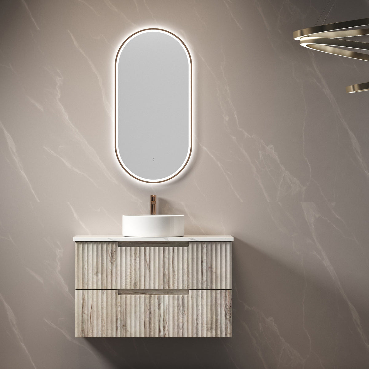 Aulic Tuscana Wall Hung Wave Groove Finger Pull Cabinet