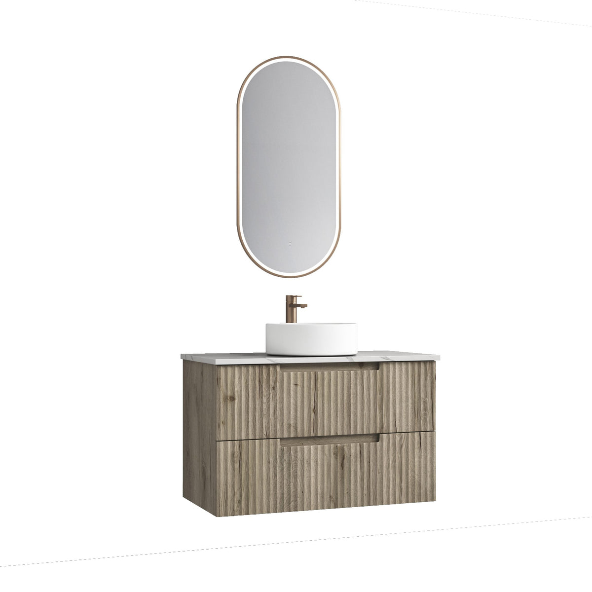 Aulic Tuscana Wall Hung Wave Groove Finger Pull Cabinet