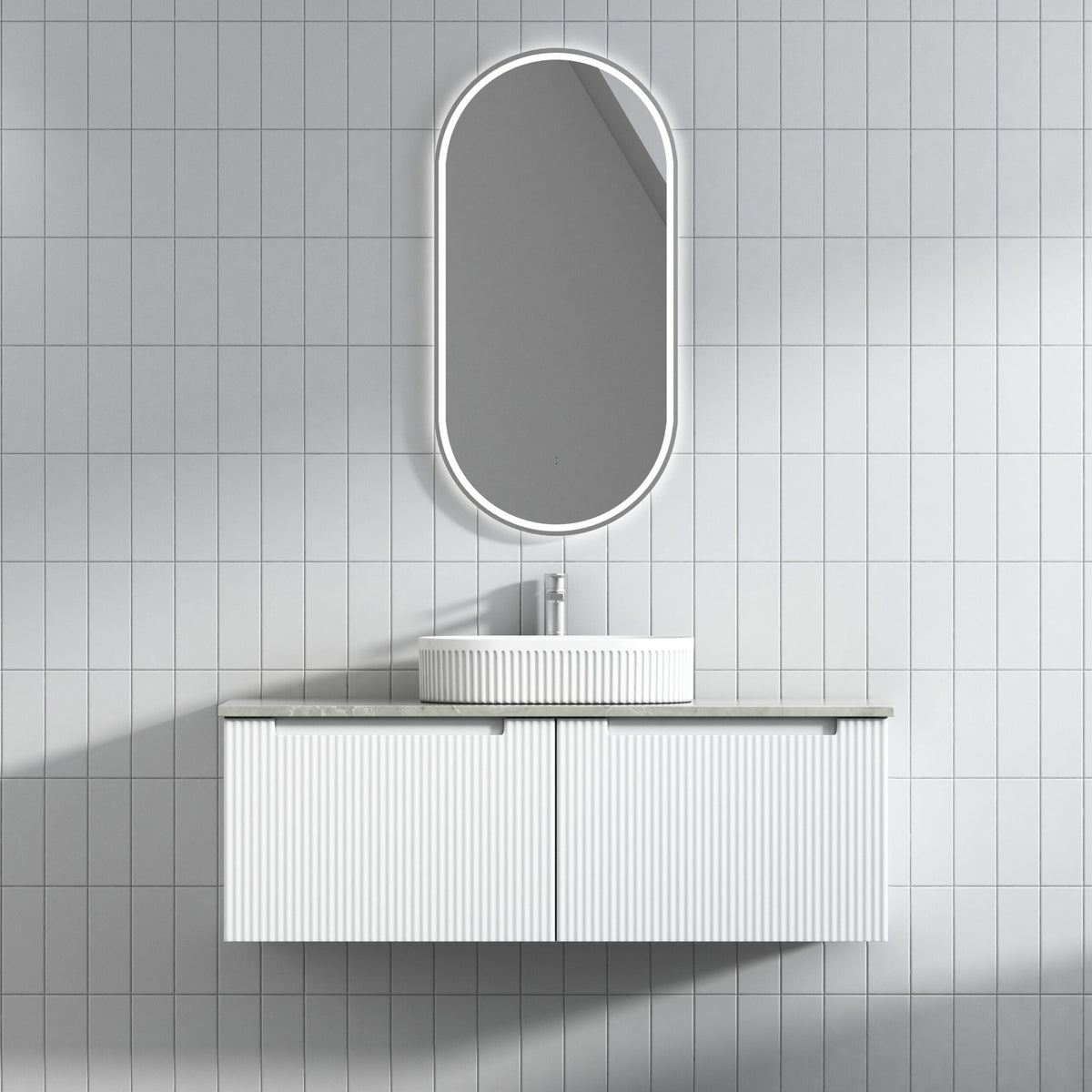 Aulic Perla Mark II Wall Hung V Groove Matte White Finger Pull Cabinet