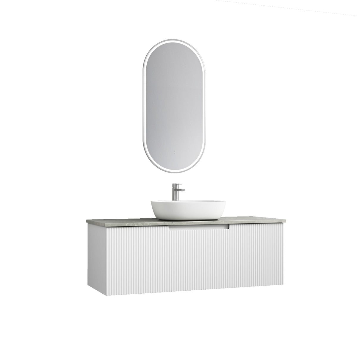 Aulic Perla Mark II Wall Hung V Groove Matte White Finger Pull Cabinet