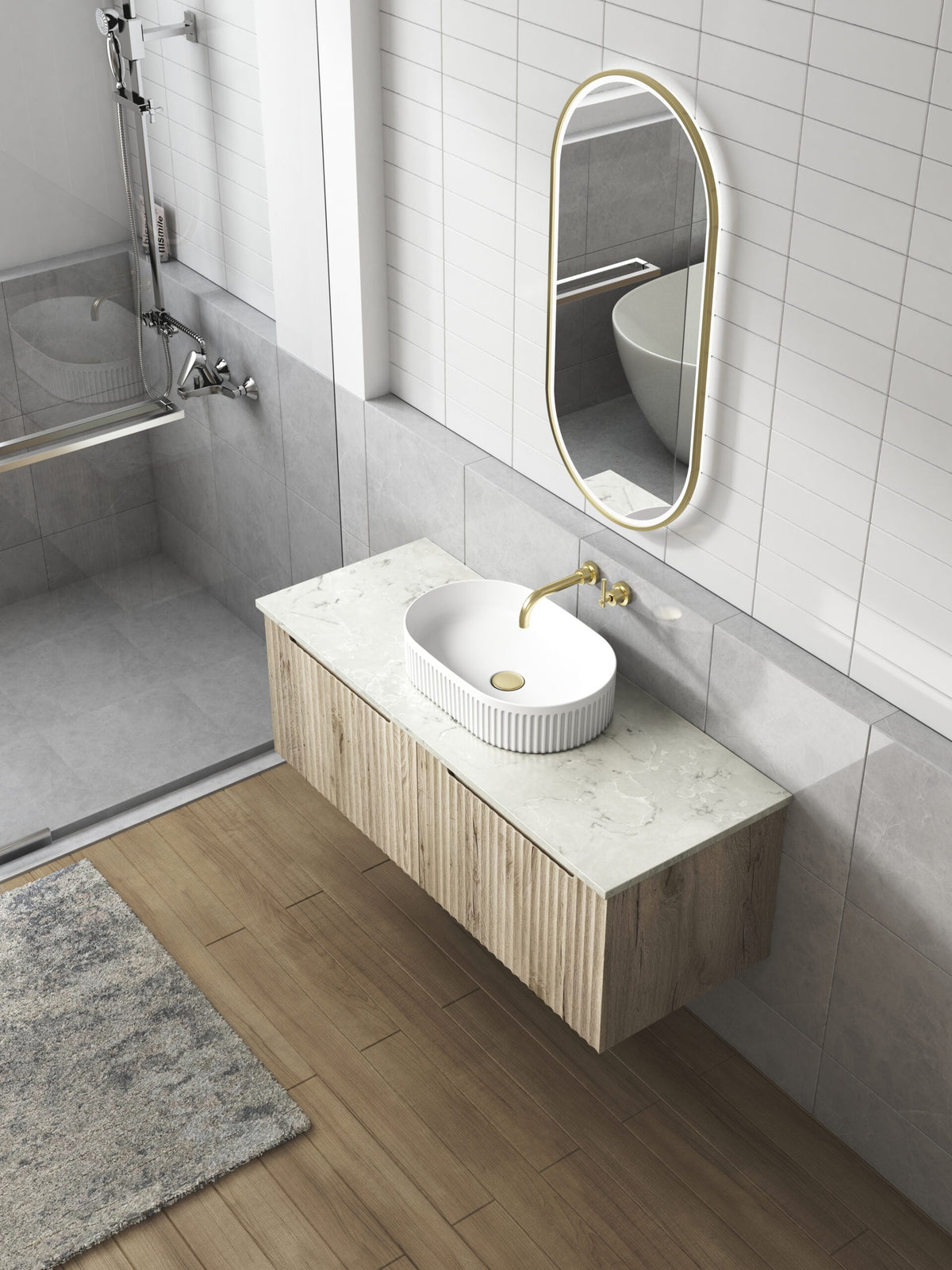 Aulic Calder Wall Hung Wave Groove Finger Pull Cabinet
