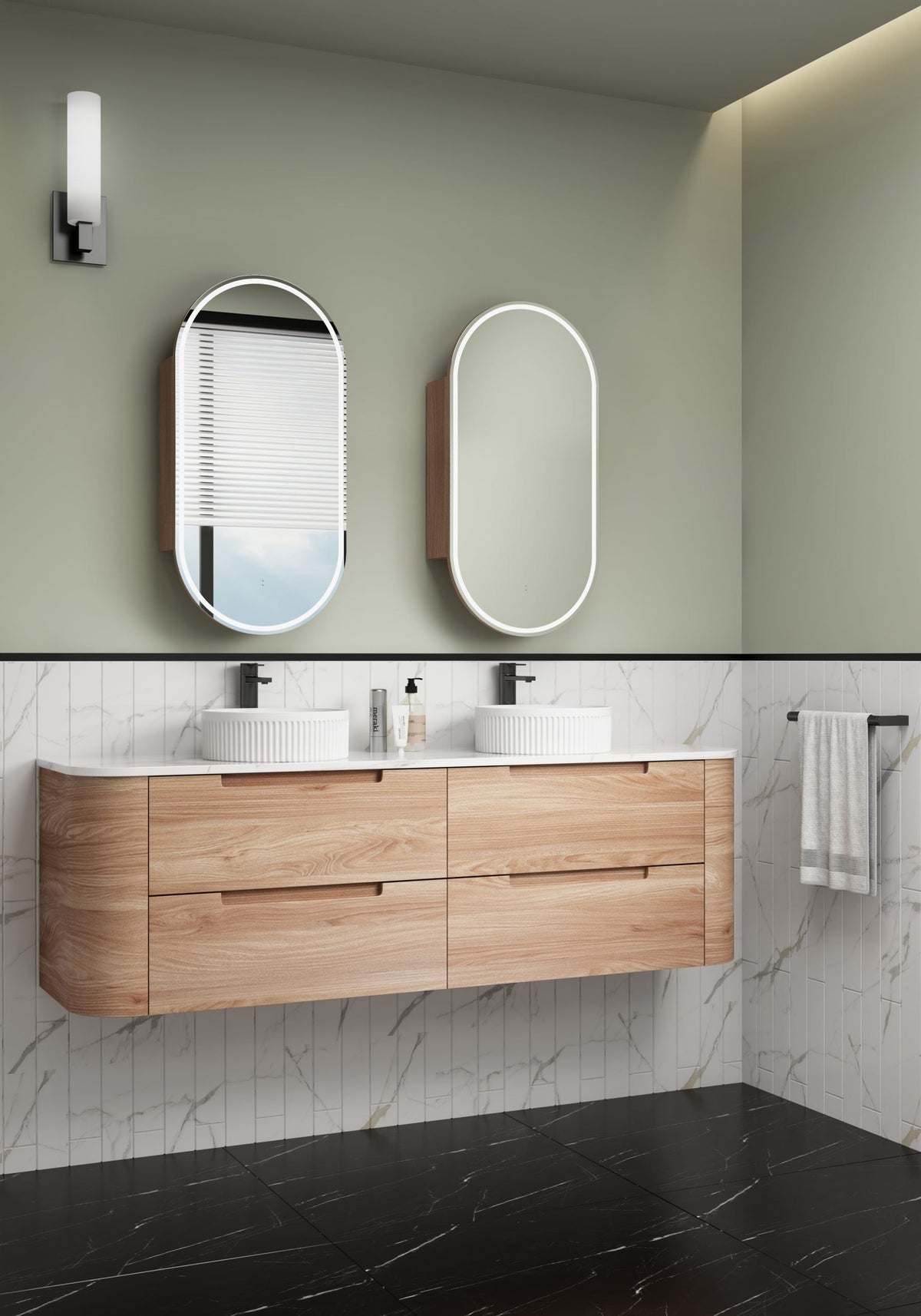Aulic Briony Curve Wall Hung Finger Pull Cabinet