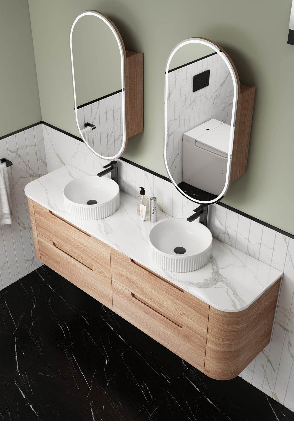 Aulic Briony Curve Wall Hung Finger Pull Cabinet