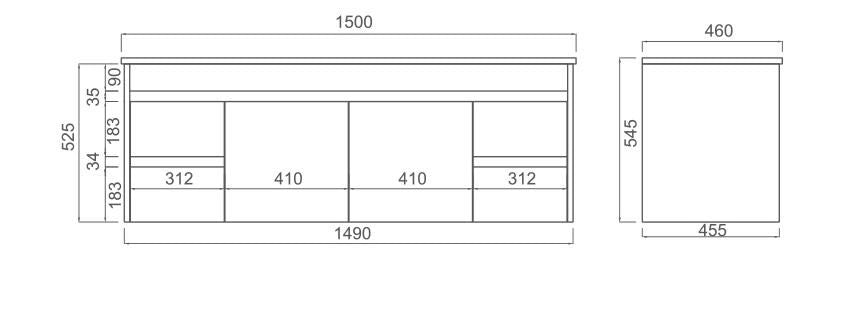 BNK Naga 1500mm  Wall Hung  PVC Vanity Double Basin  1TH Inc. Ceramic Basin