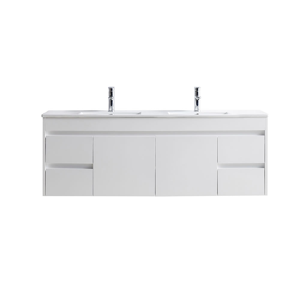BNK Naga 1500mm  Wall Hung  PVC Vanity Double Basin  1TH Inc. Ceramic Basin