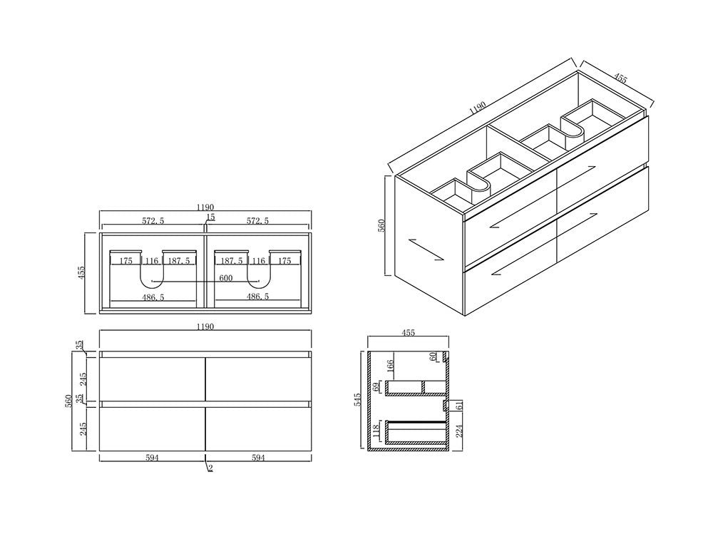 BNK Naga 1200mm Wall Hung All Drawer Plywood Timber Wood Grain 1TH Inc. Double Ceramic Basin