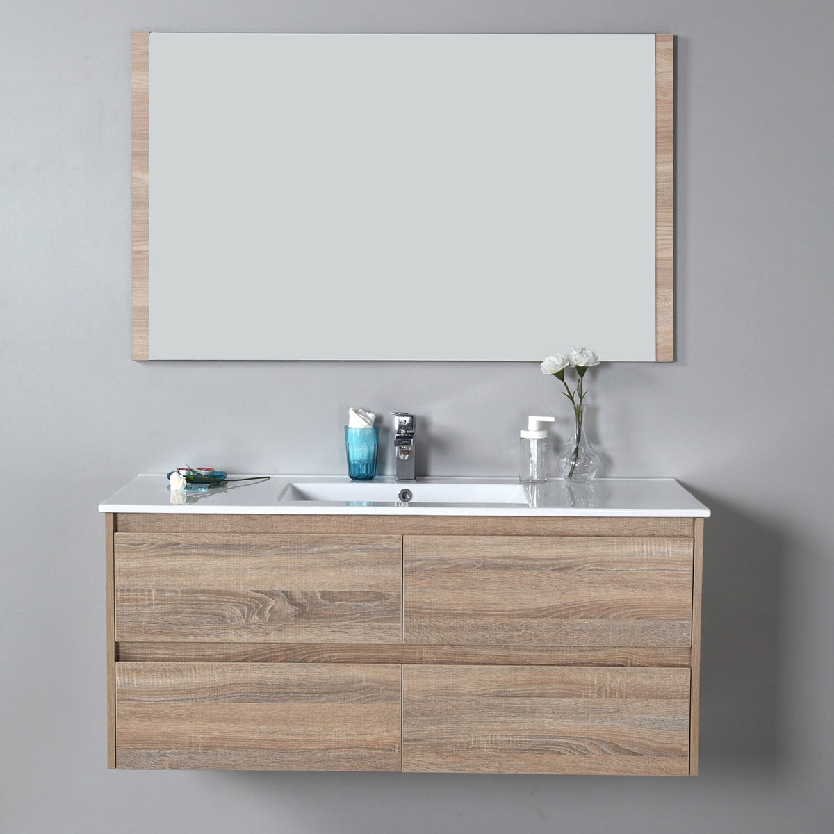 Aulic Leo Finger Wall Hung Cabinet with Flat Stone Top & Top with Undermount Basin
