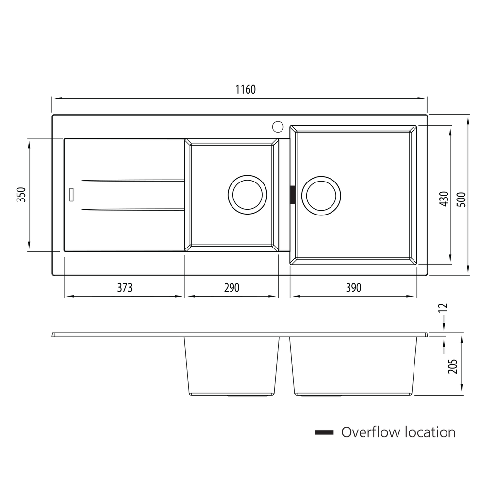 Oliveri Santorini 1 & 3/4 Bowl Topmount Sink With Drainer