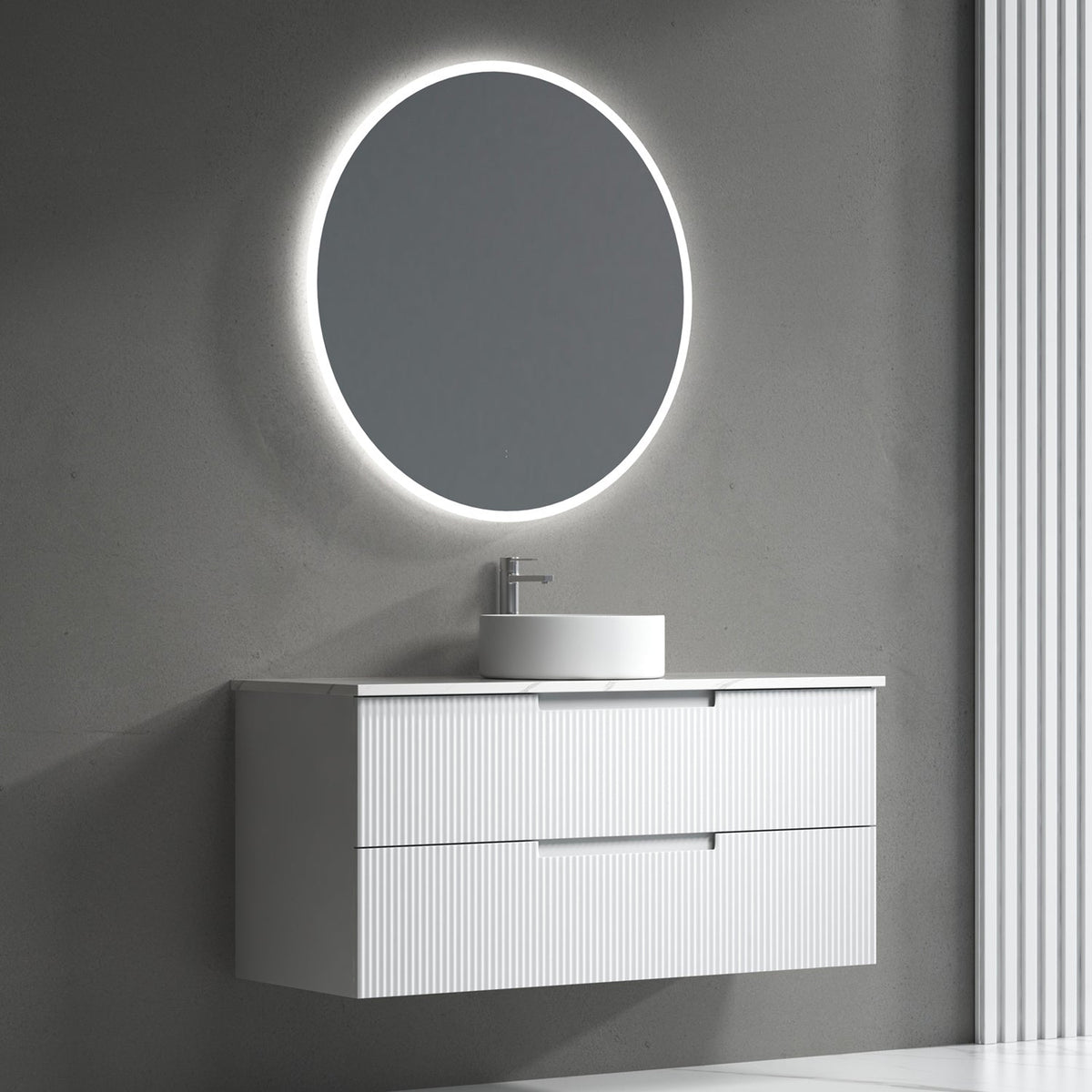 Aulic Verona Mark II Wall Hung V Groove Matte White Finger Pull Cabinet