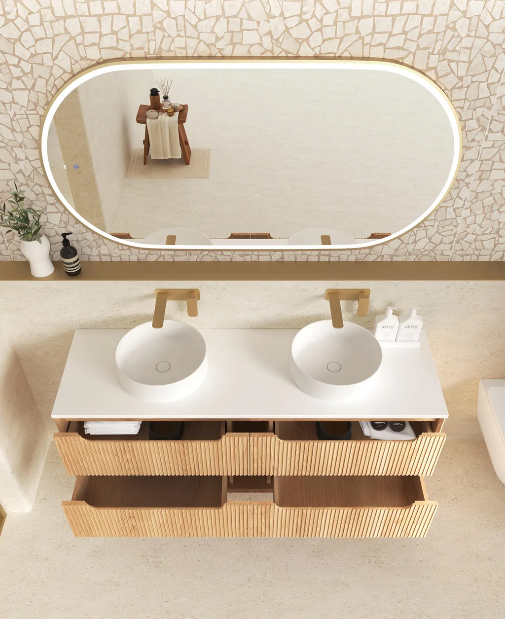 Otti Byron Fluted Woodland Oak Wall Hung Vanity