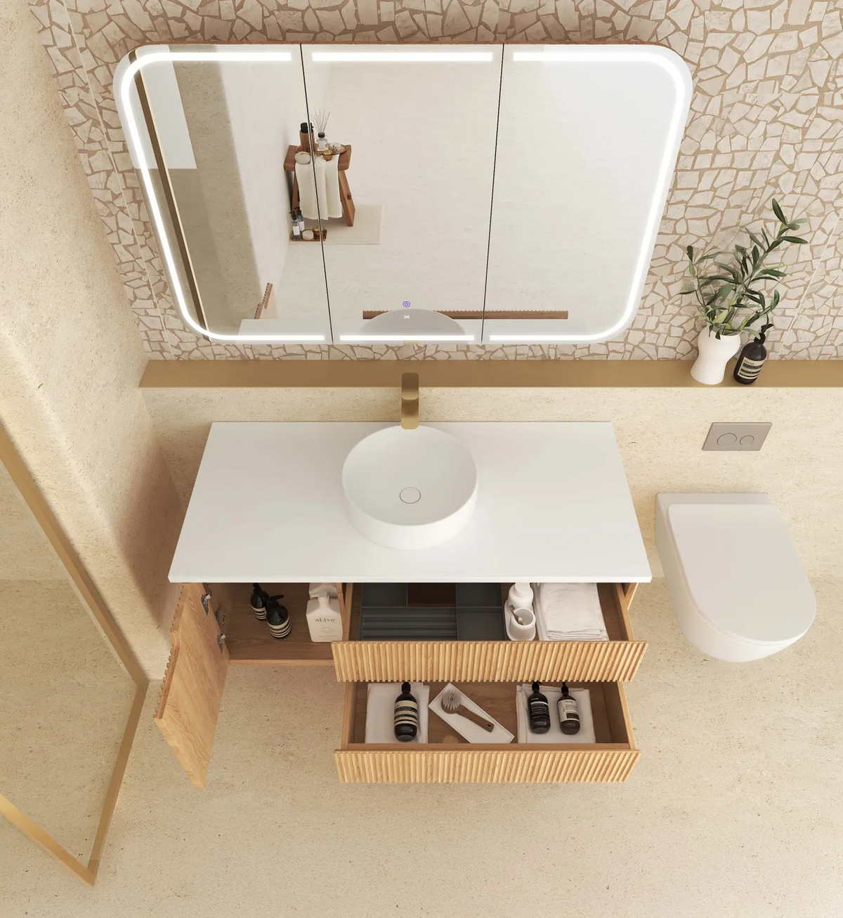 Otti Byron Fluted Woodland Oak Wall Hung Vanity