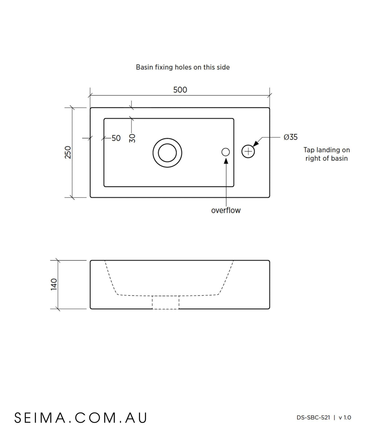 SEIMA Kyra 521 Ceramic wall basin