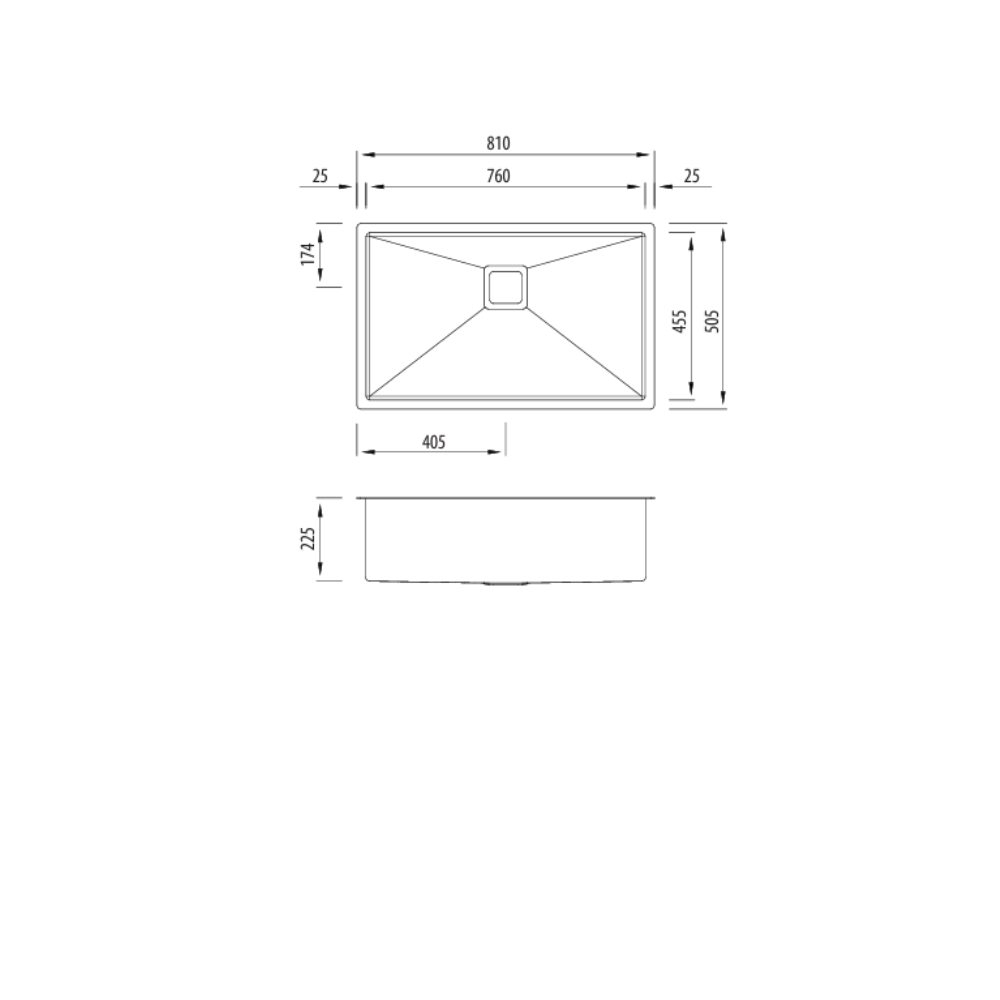 Oliveri Professional Series Single Mega Bowl Undermount Sink  810x505x225mm