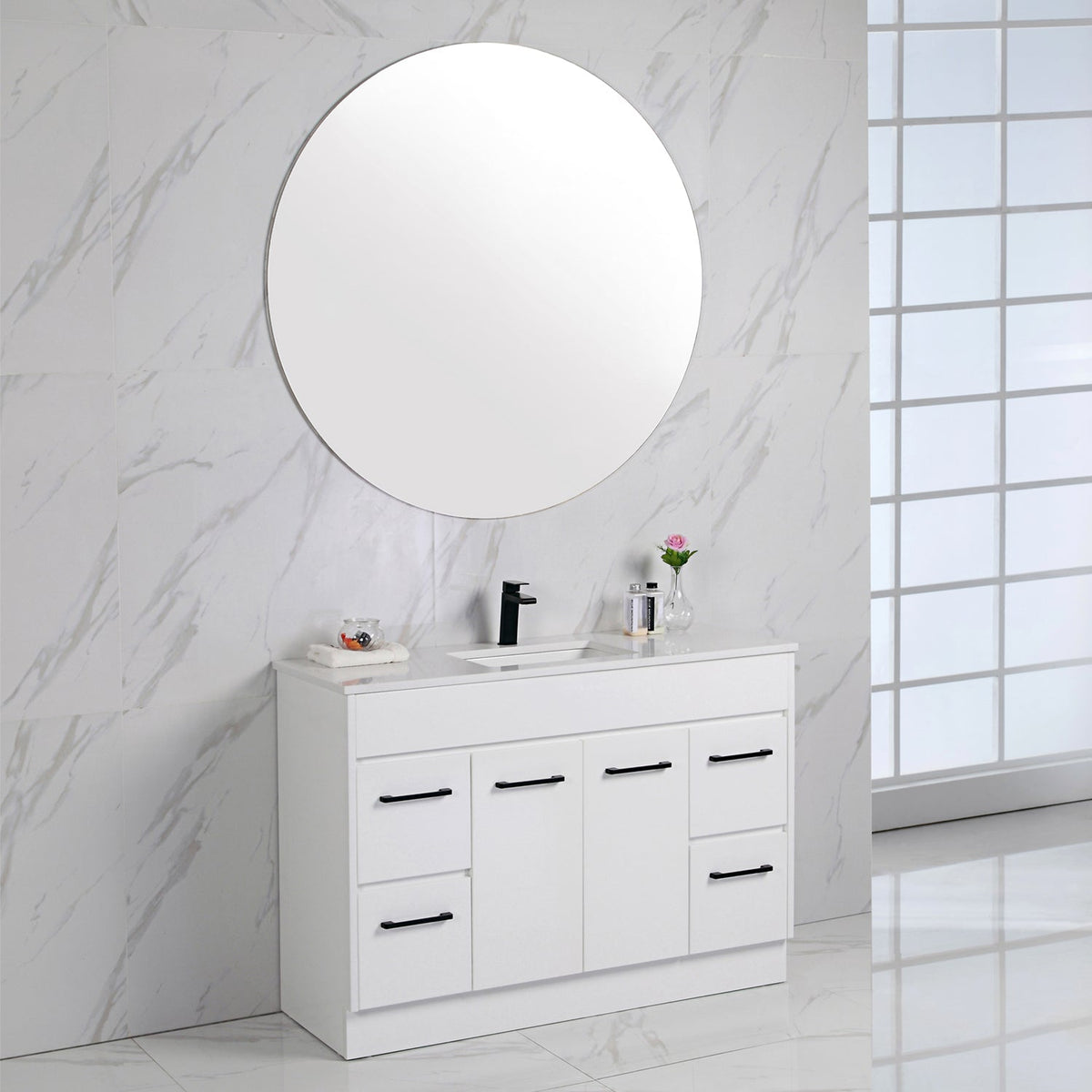 Aulic Rocky White Cabinet With Options Of Handles For Single Bowl 1500 With Cato Stone Top